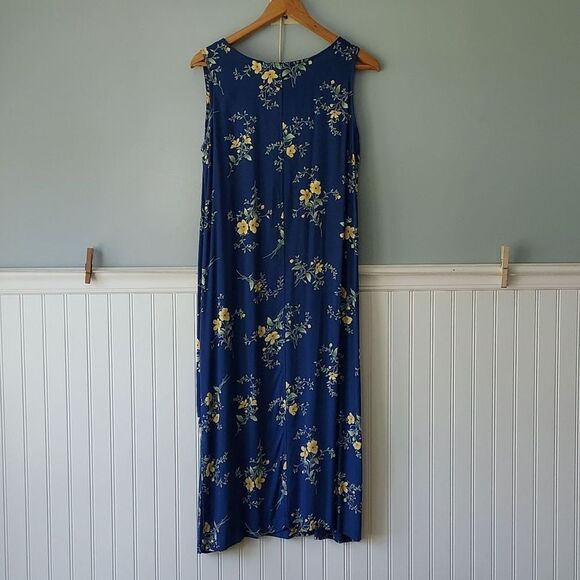 Erika Collection Petites PM Sleeveless Tank Dress Blue Yellow Floral Popover - Picture 3 of 8
